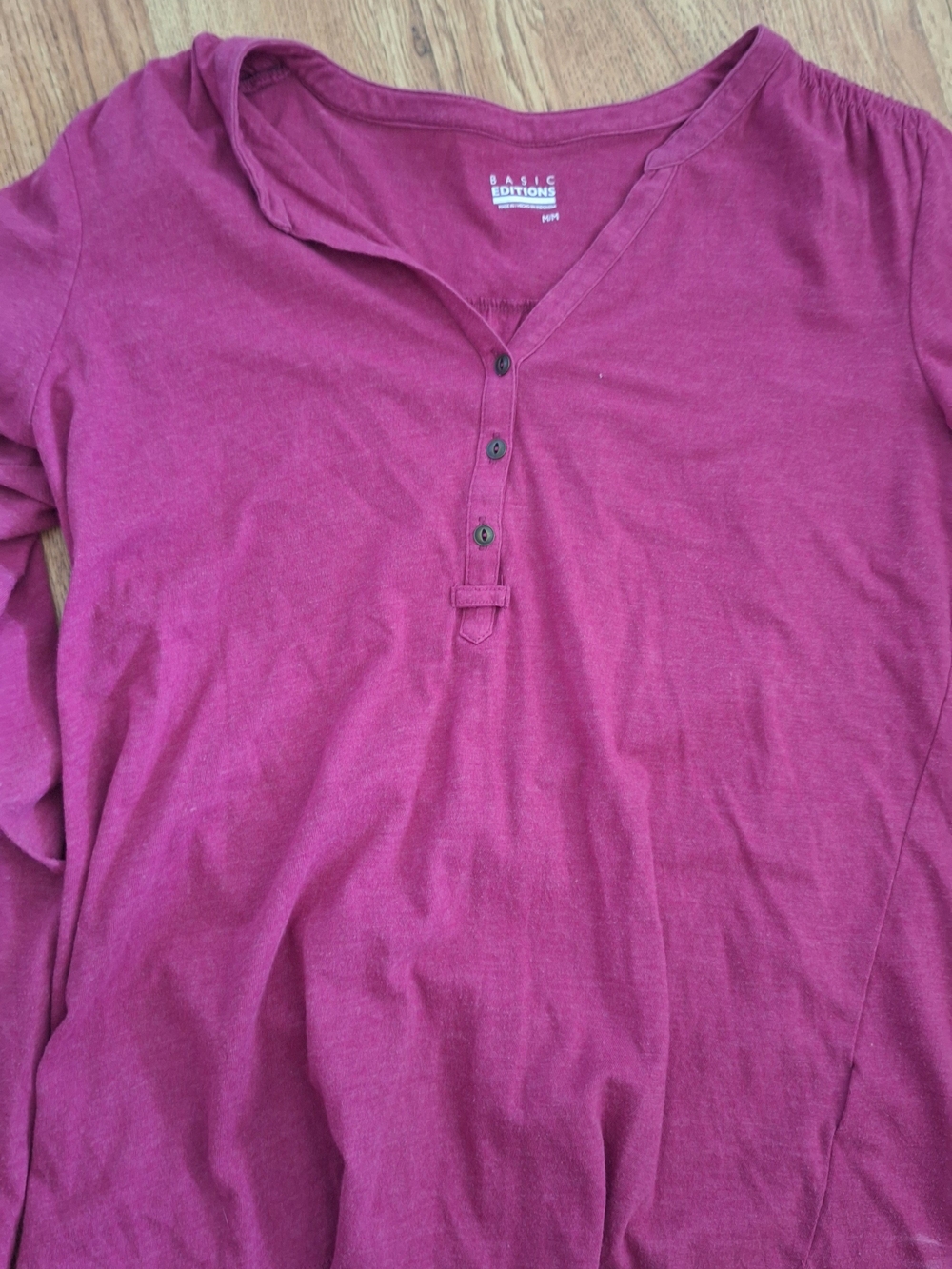 Basic Editions Women's Long-Sleeve Henley - Magenta